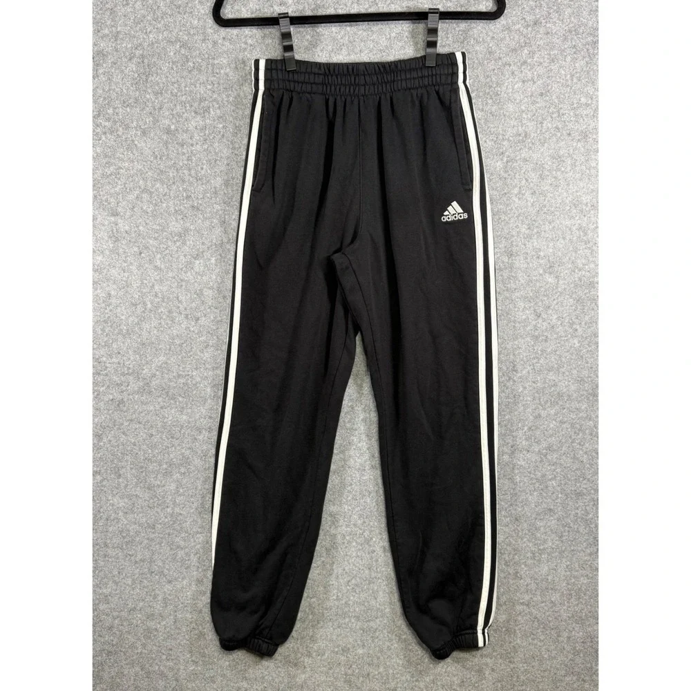 Adidas Jogger Pants Men Large Black 3-Stripe Fleece Regular Fit AK5926